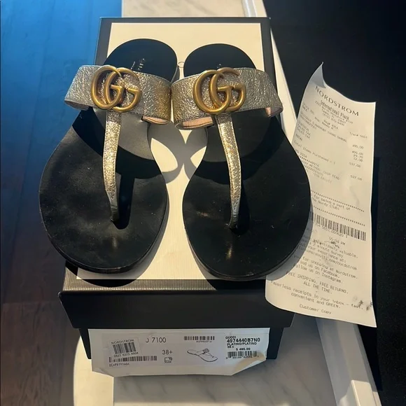 Gucci | Shoes | Gucci Black And Gold Sandals With Iconic  display picture 1